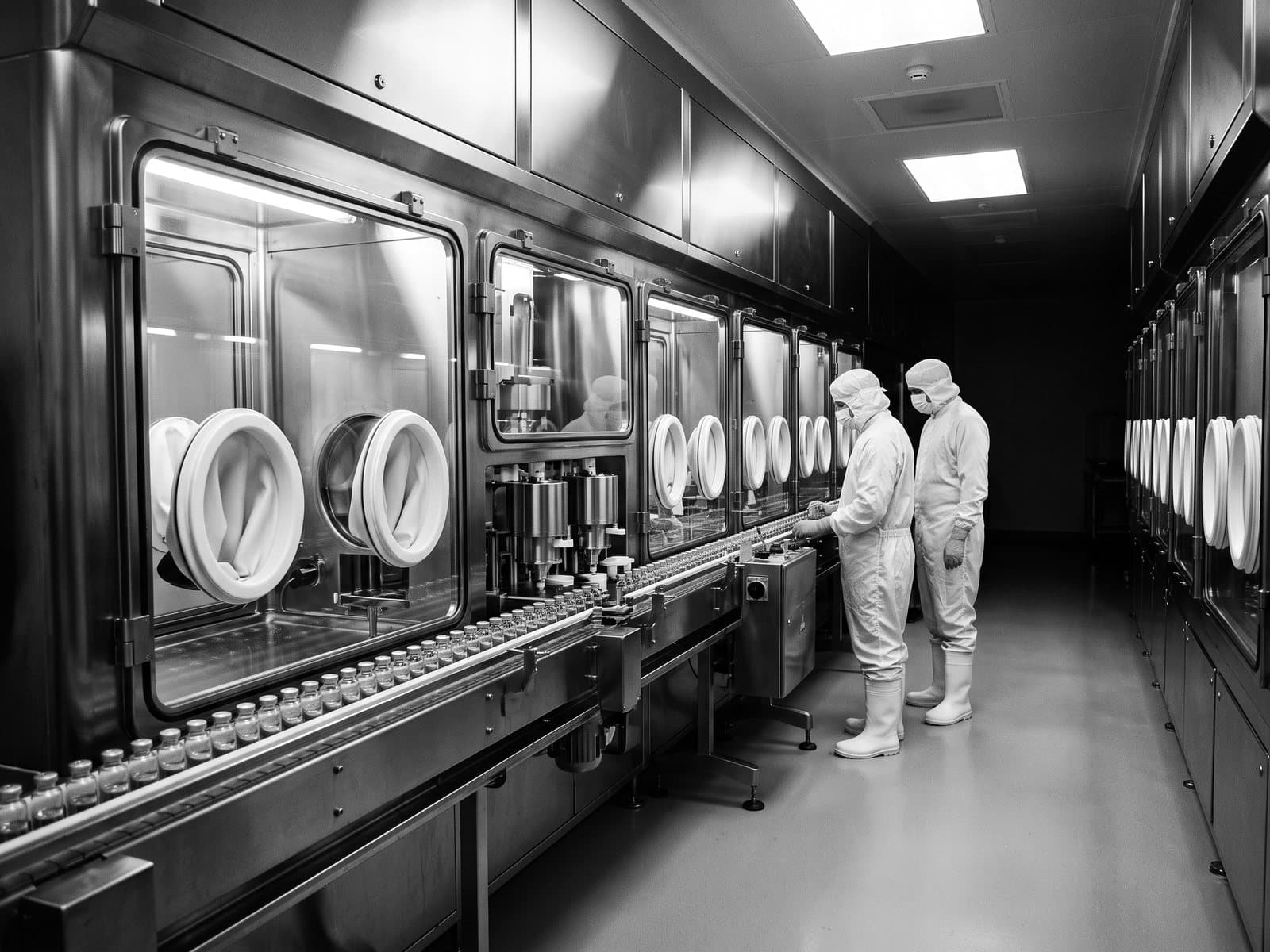 Ligne de production pharmaceutique en salle blanche